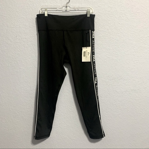 Zyia Active Lite n Tight High Rise 7/8 24” Black Logo Stripe - Picture 1 of 7